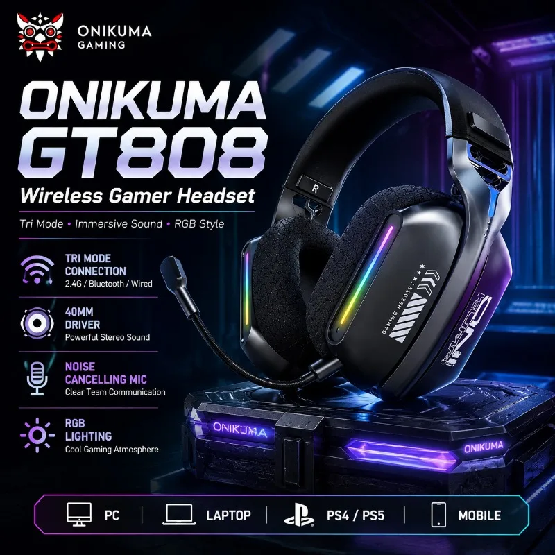 Gaming Headset Rgb - Fone de ouvido sem fio para