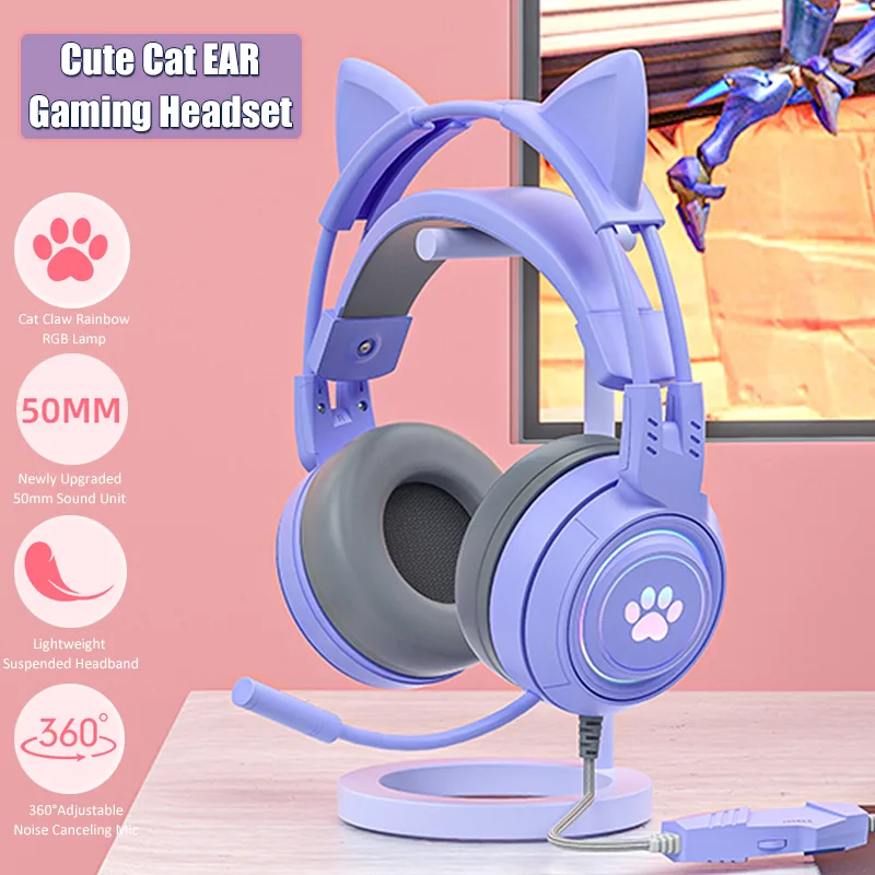 Gaming Headset Rgb - Cute Cat Ear Gaming Headphones com