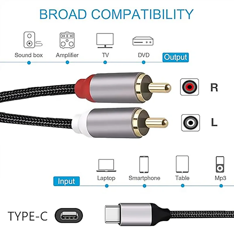 Cabo de áudio usb c para 2 rca - Earphone Splitter Jack avaliação e preço